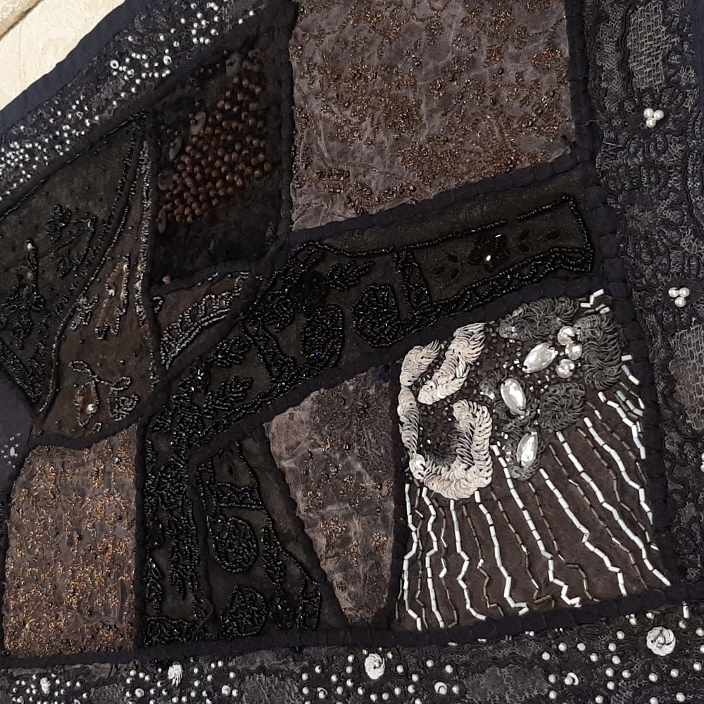 Hand-Beaded Black Patchwork Table Linen - Decorative Dining Accent